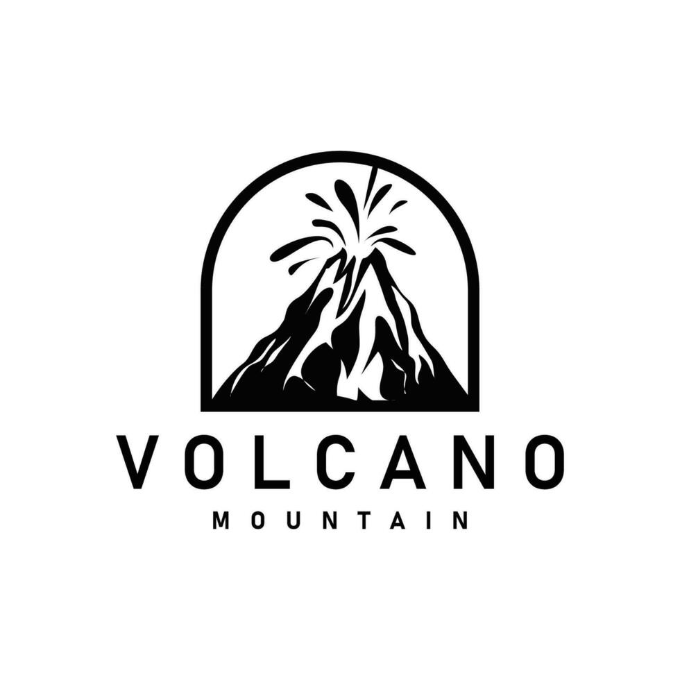 vulcano logo illustrazione silhouette design vulcano montagna eruzione con semplice rocce e lava vettore