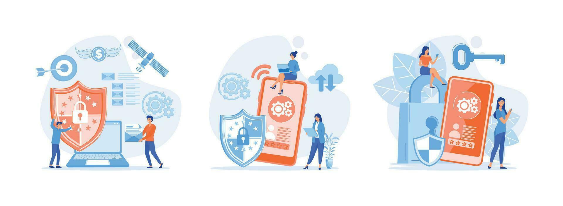 dati protezione concetto, dati sicurezza e vita privata e Internet sicurezza. dati protezione impostato piatto vettore moderno illustrazione