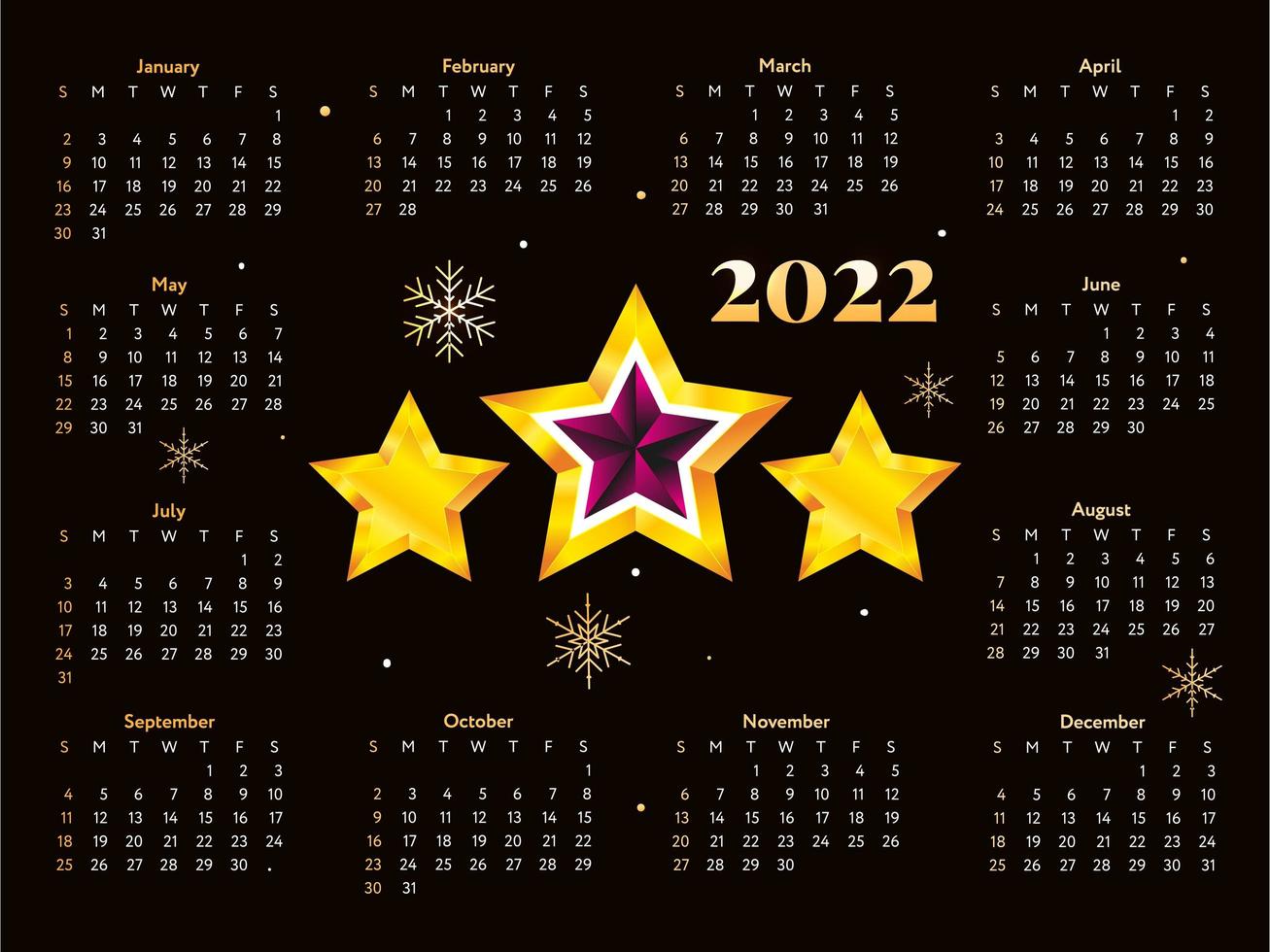 2022 albero di natale anno nuovo schizzo calendario settimana inizia domenica. vettore