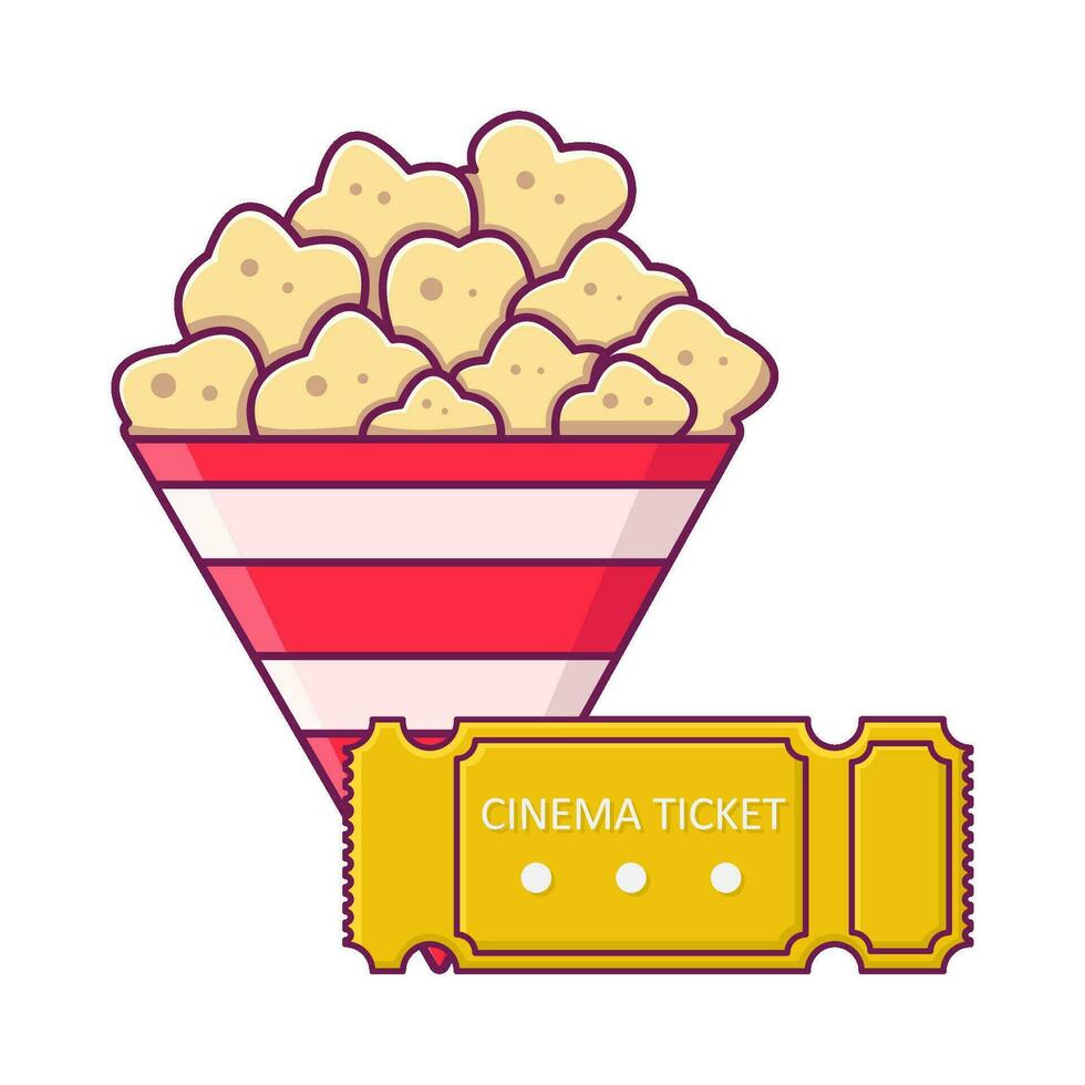 Popcorn con biglietto cinema illustrazione vettore