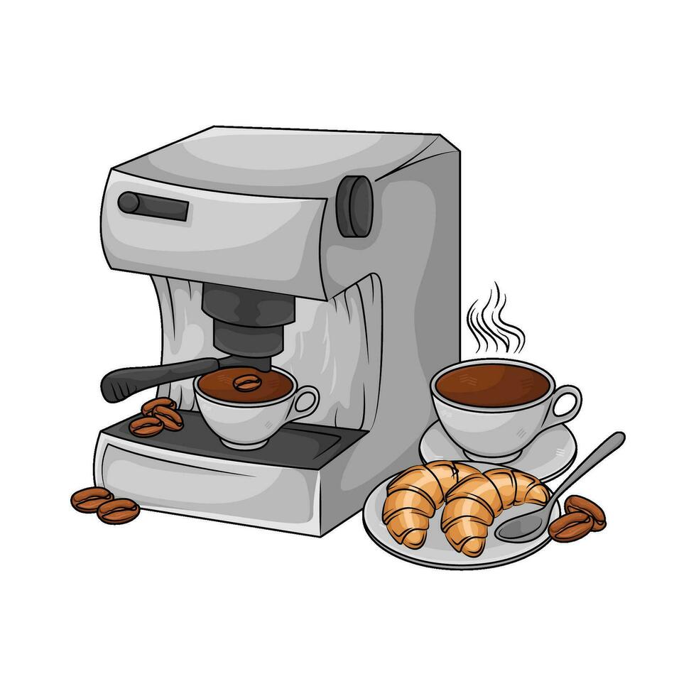 caffè bere, caffè creatore con Pasticcino illustrazione vettore