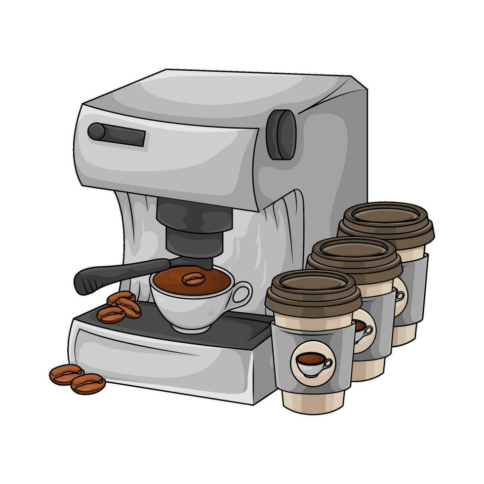 caffè bevanda nel caffè macchina con tazza caffè bevanda illustrazione vettore