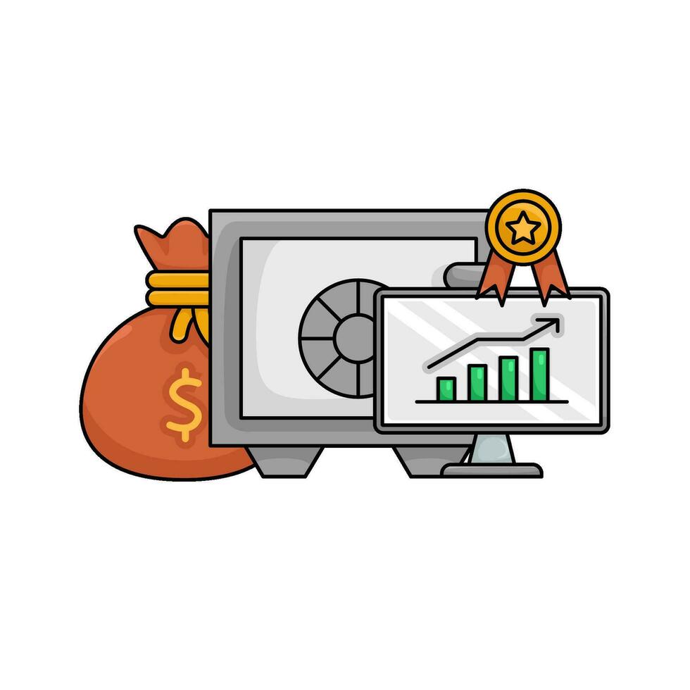 sicuro i soldi, grafico grafico nel computer, premio nastro con i soldi Borsa illustrazione vettore