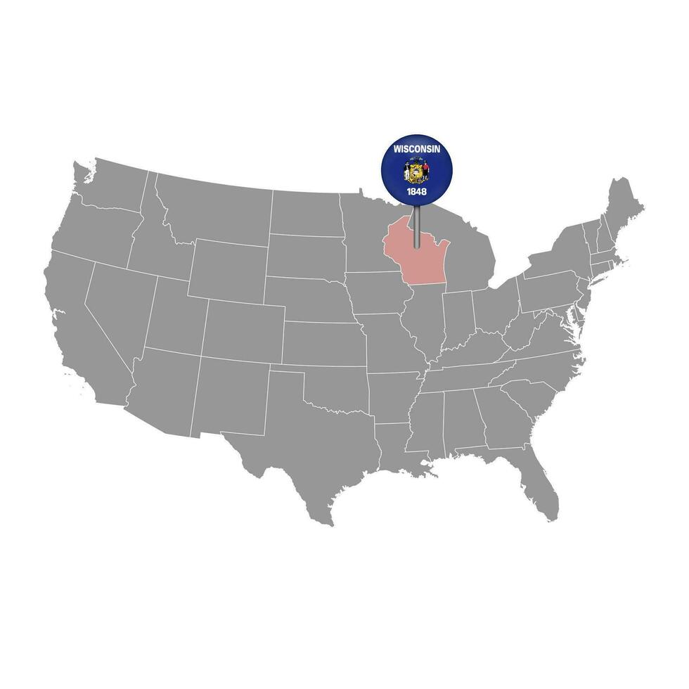 carta geografica pointer con bandiera di Wisconsin. vettore illustrazione.