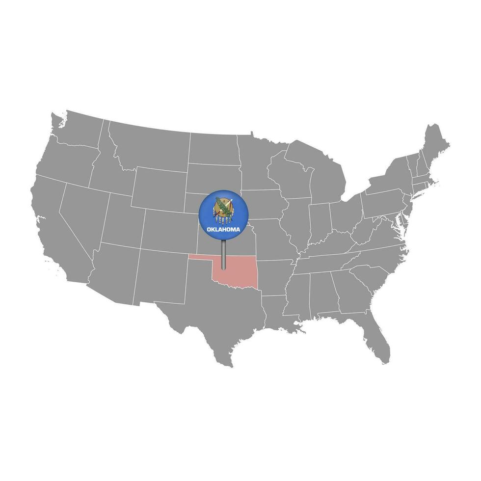 carta geografica pointer con bandiera di Oklahoma. vettore illustrazione.