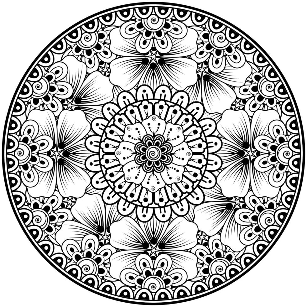 motivo circolare a forma di mandala con fiore per henné, mehndi, tatuaggio, decorazione. vettore
