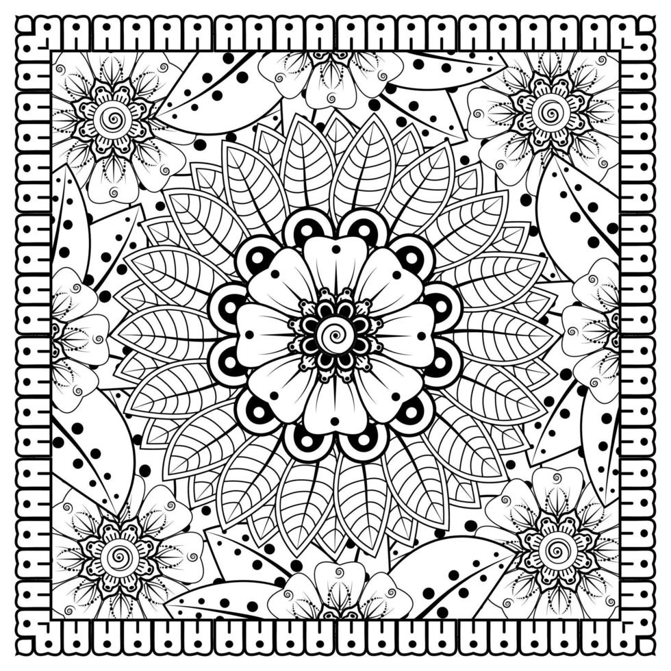 delineare il motivo floreale quadrato in stile mehndi per la pagina del libro da colorare vettore