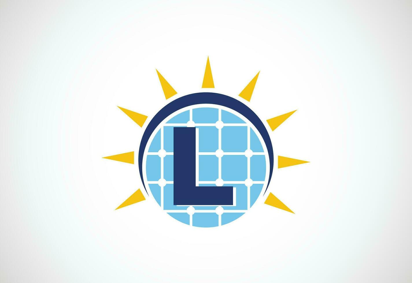 inglese alfabeto l con solare pannello e sole cartello. sole solare energia logo vettore illustrazione