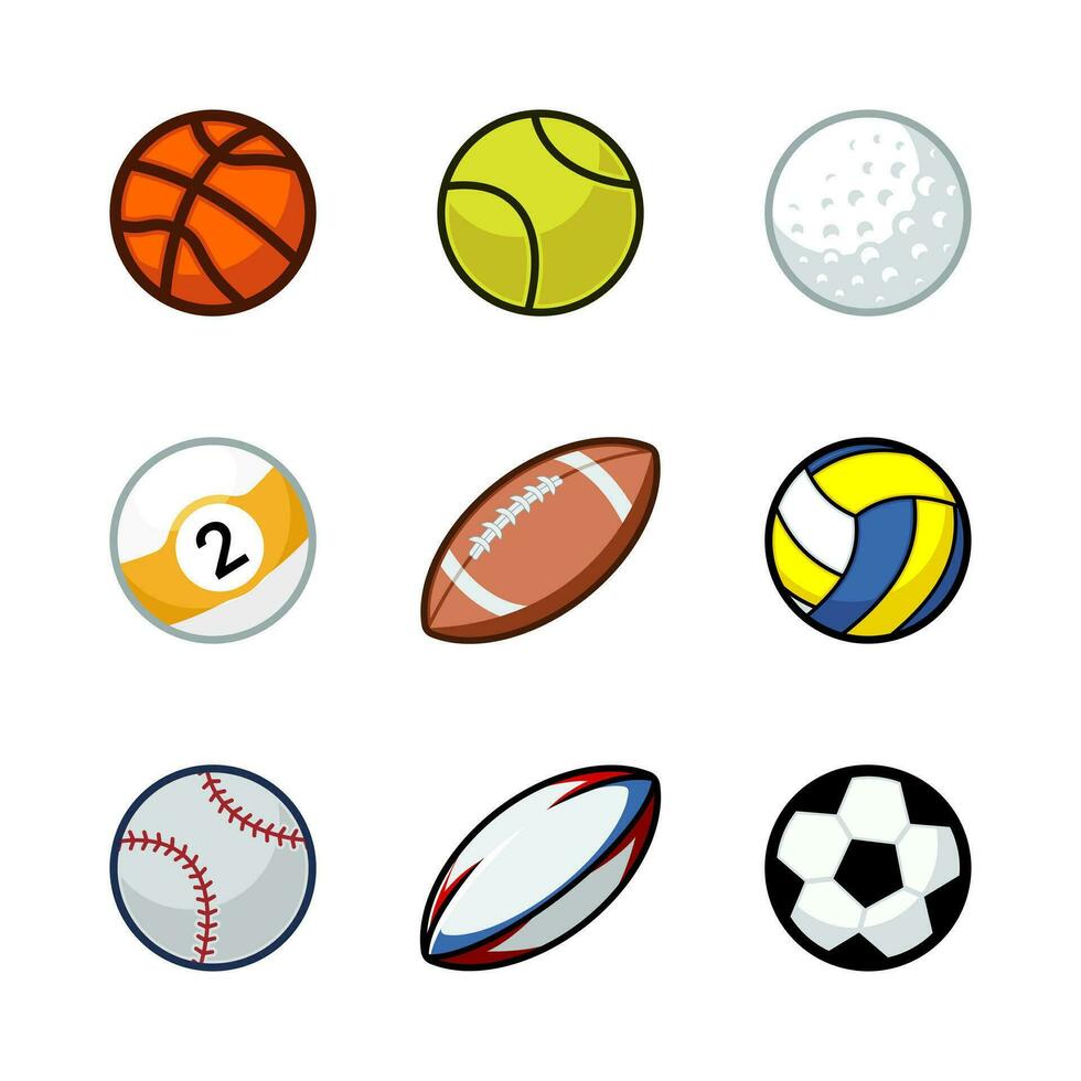 un' impostato di diverso gli sport palle e palle icona vettore illustrazione