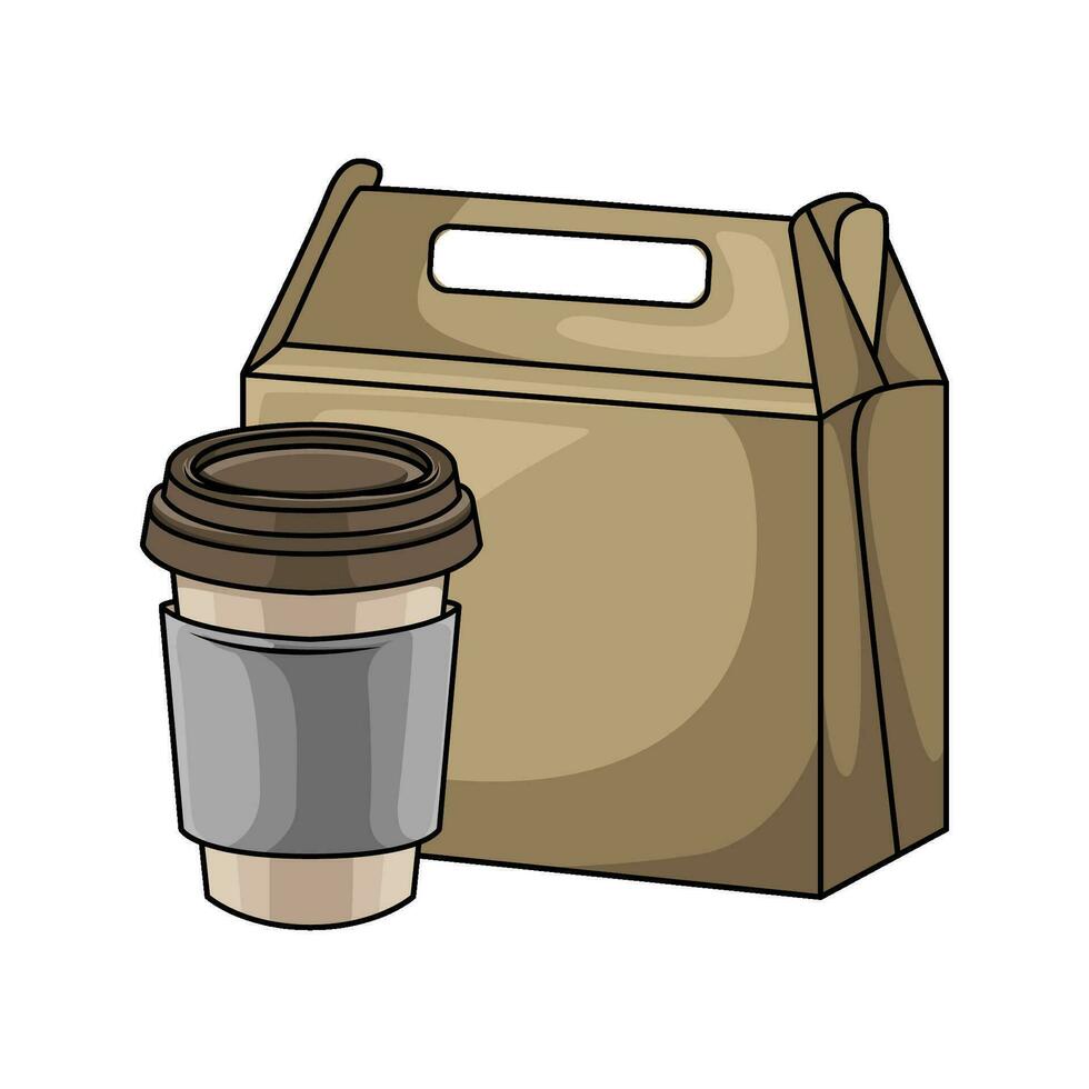 sacchetto di carta con tazza caffè bevanda illustrazione vettore