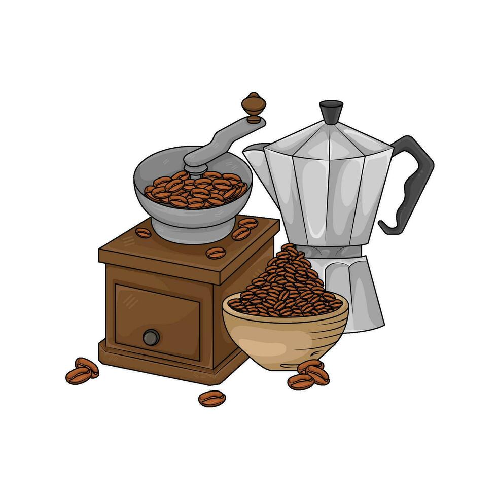 caffè fagioli con caffè creatore illustrazione vettore