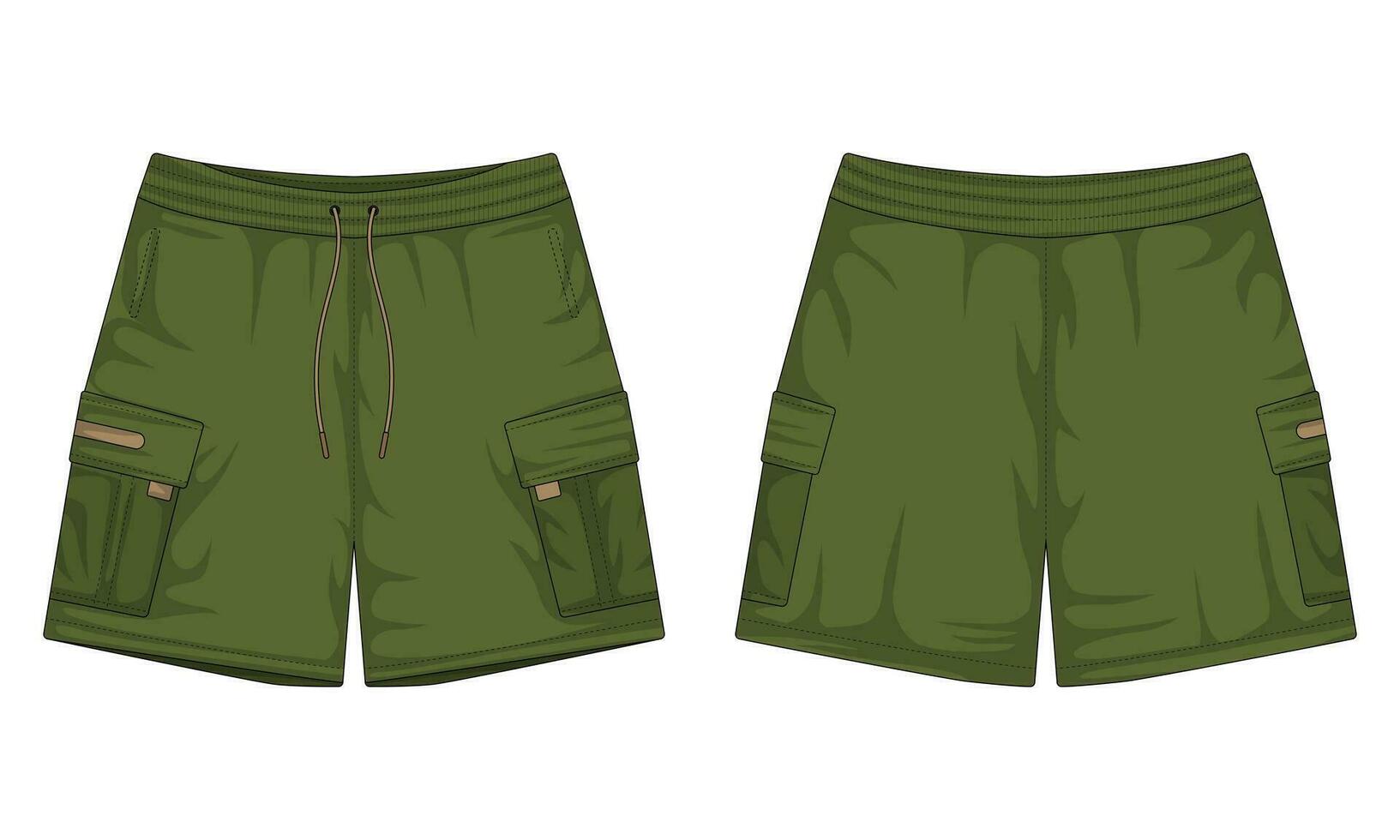 moderno esercito verde pantaloncini modello davanti e indietro Visualizza vettore