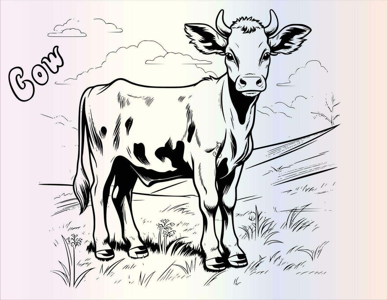 Pagina da colorare di mucca per bambini vettore