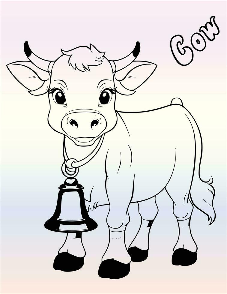 mucca con campana colorazione pagina per bambini vettore