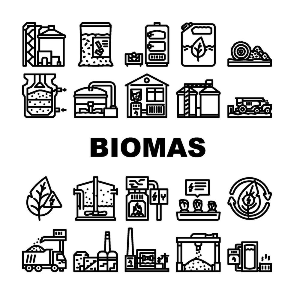 biomassa energia pianta verde icone impostato vettore