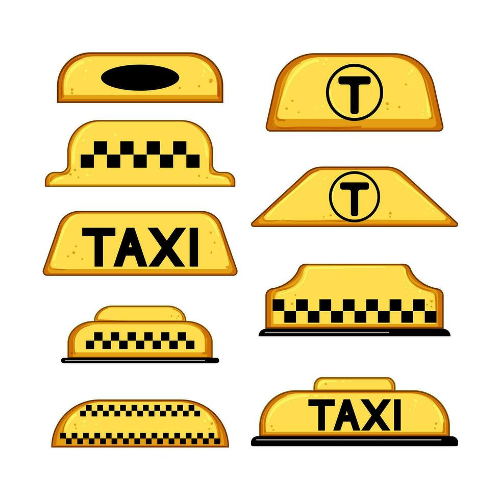 Taxi cartello impostato cartone animato vettore illustrazione