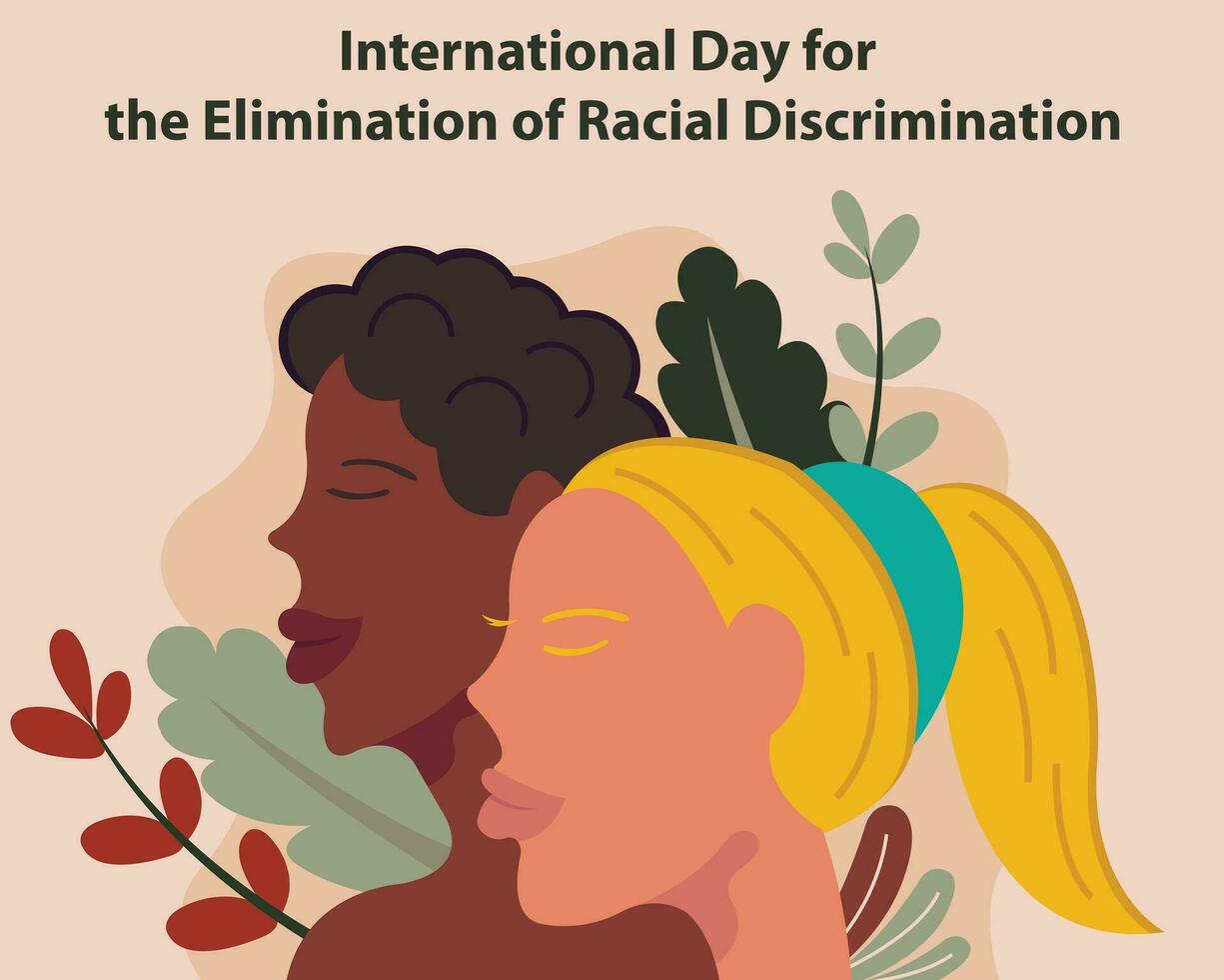 illustrazione vettore grafico di Due femmina teste con diverso etnie, Perfetto per internazionale giorno, il eliminazione, razziale discriminazione, celebrare, saluto carta, eccetera.
