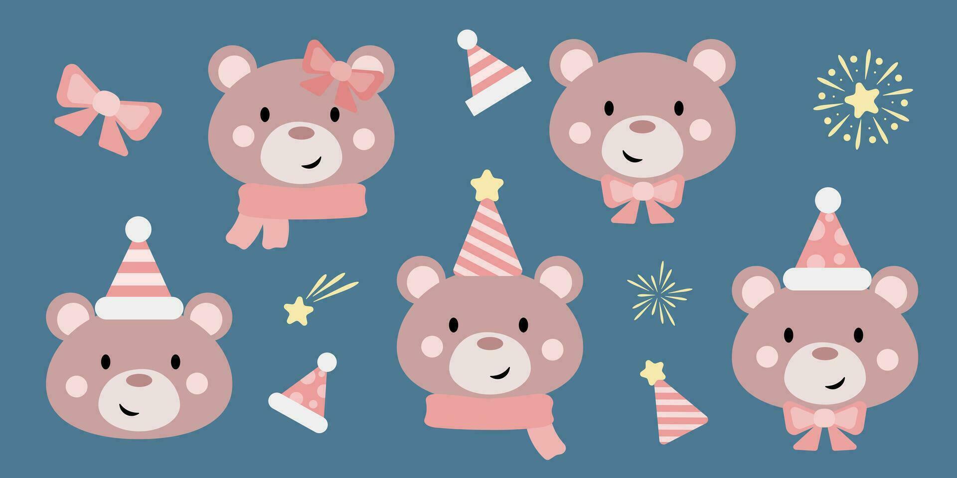 carino vacanza orso vettore clip arte impostare, nuovo anno celebartion decorazione elementi, adorabile illustrazione impostato per bambini saluto carta design