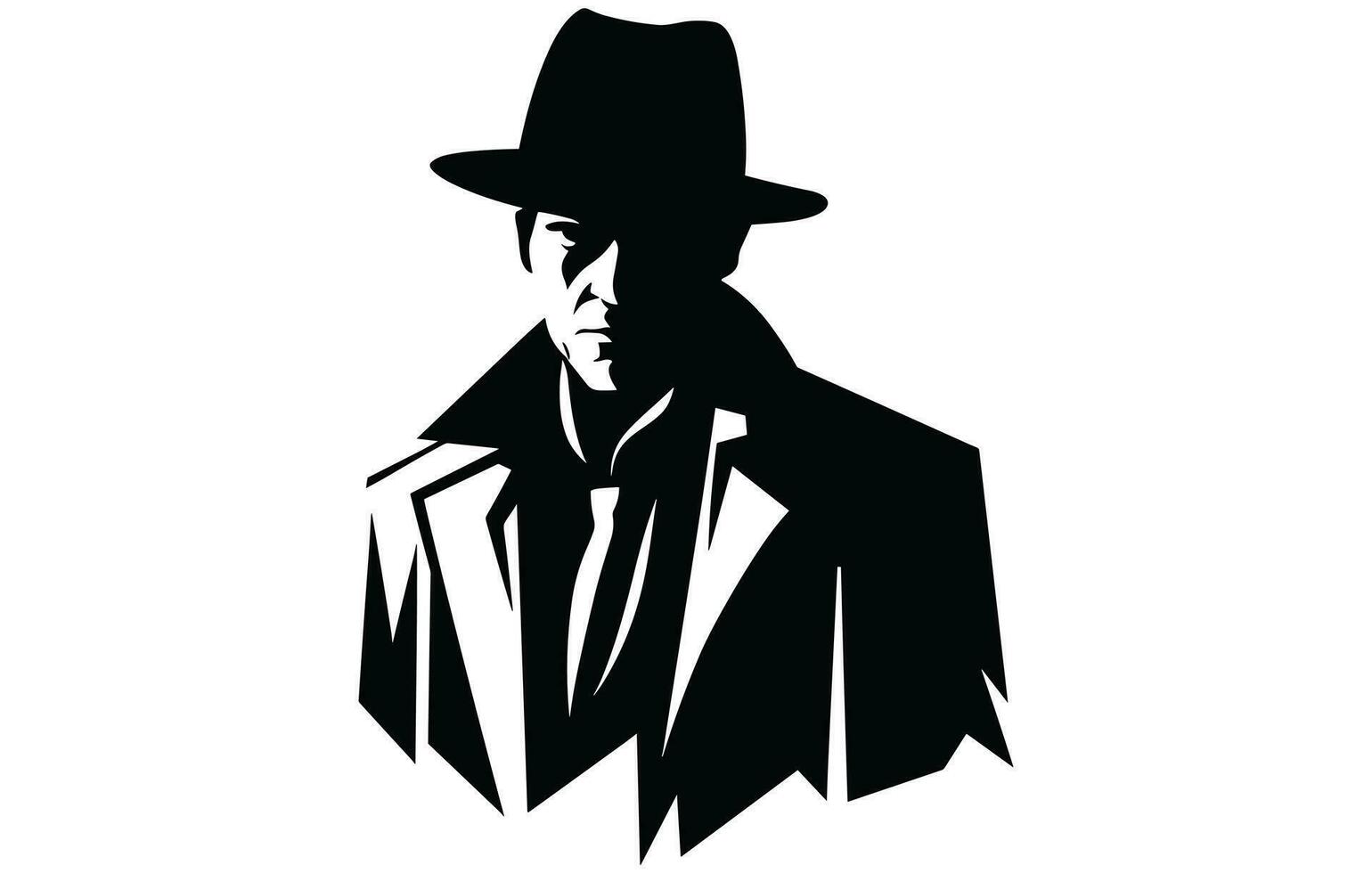 investigatore logo, silhouette di uomo indossare cappello e cappotto vettore