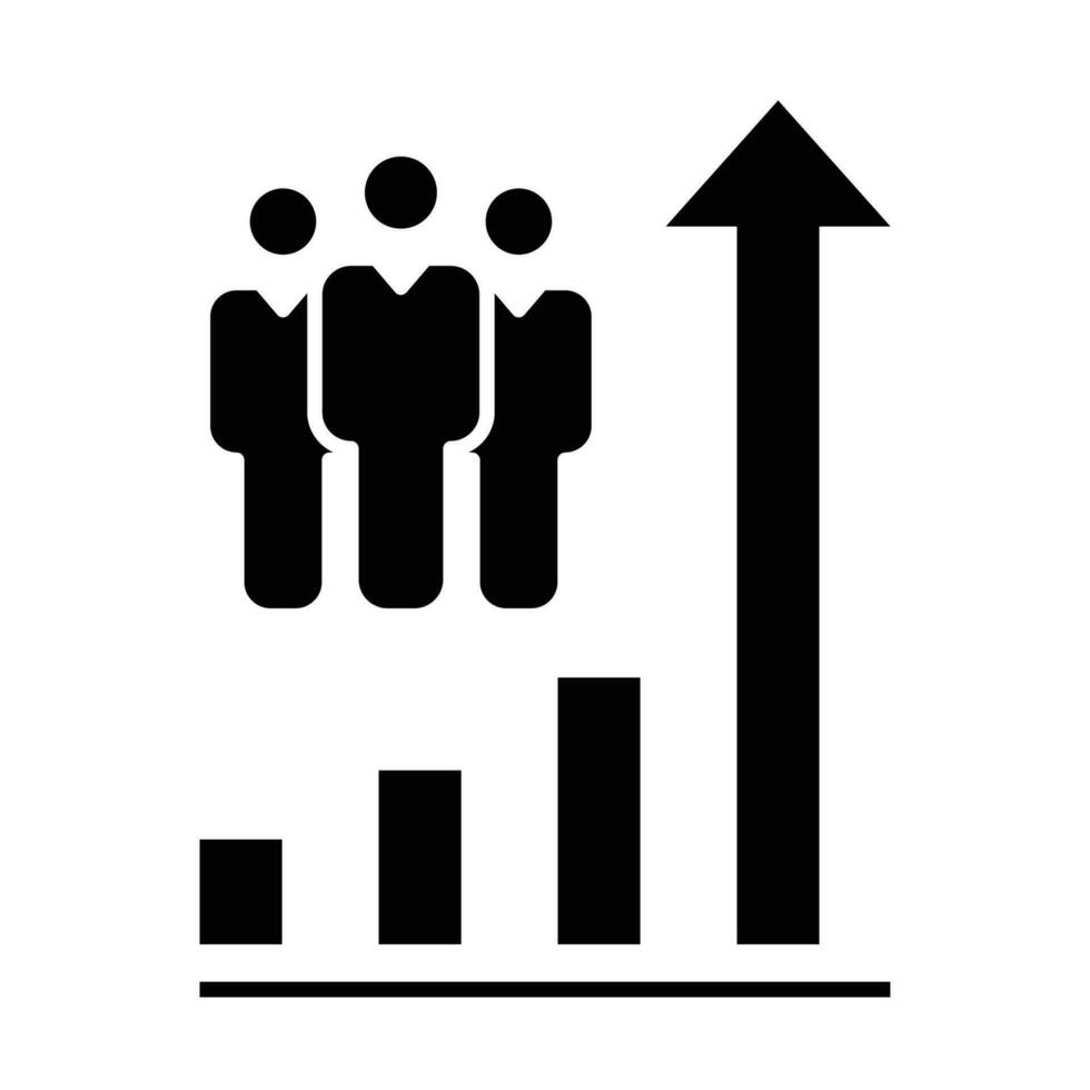 popolazione crescita icona. semplice solido stile. aumentare sociale sviluppo, economico Evoluzione, globale demografia grafico concetto. nero silhouette, glifo simbolo. vettore illustrazione isolato.