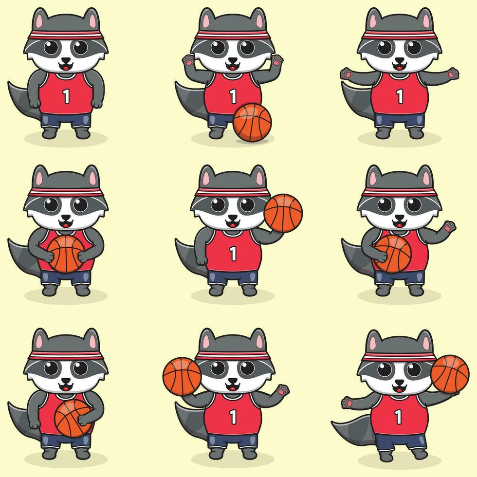 koala pallacanestro setfunny procione pallacanestro cartone animato impostare. procione pallacanestro impostare. carino cartone animato personaggio vettore impostato isolato su un' bianca sfondo. cartone animato animale sport. animale cartone animato.