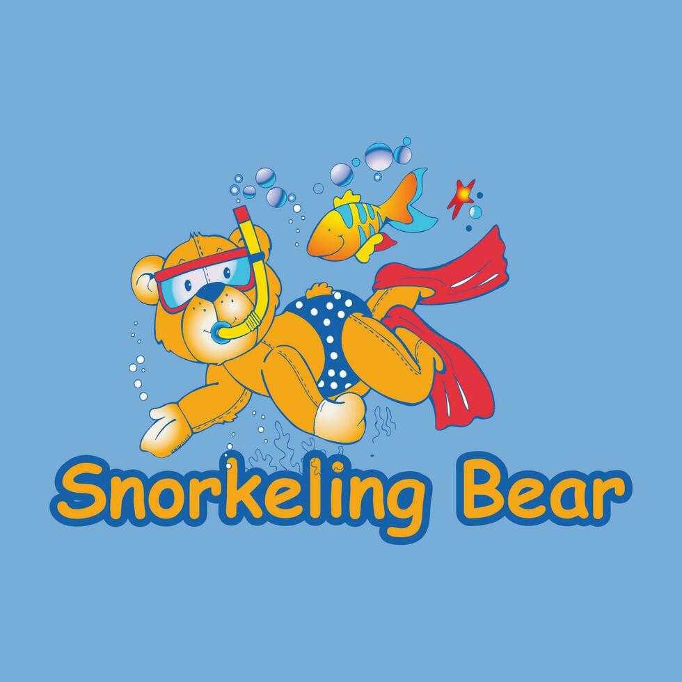 lo snorkeling orso cartone animato design vettore