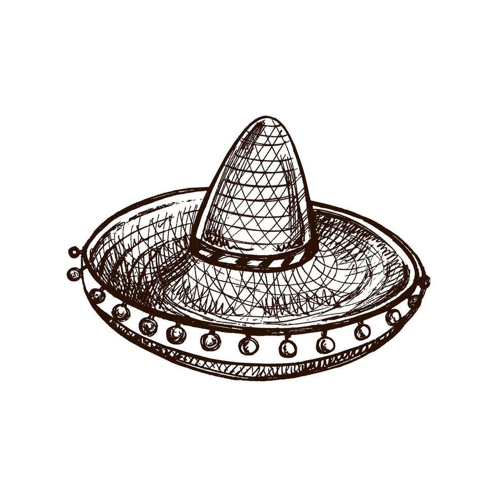 disegnato a mano sombrero schizzo. Vintage ▾ disegno di cappello. vettore nero inchiostro schema illustrazione. messicano cultura, Abiti, latino America.