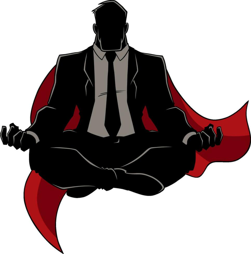 super uomo d'affari Meditare silhouette vettore