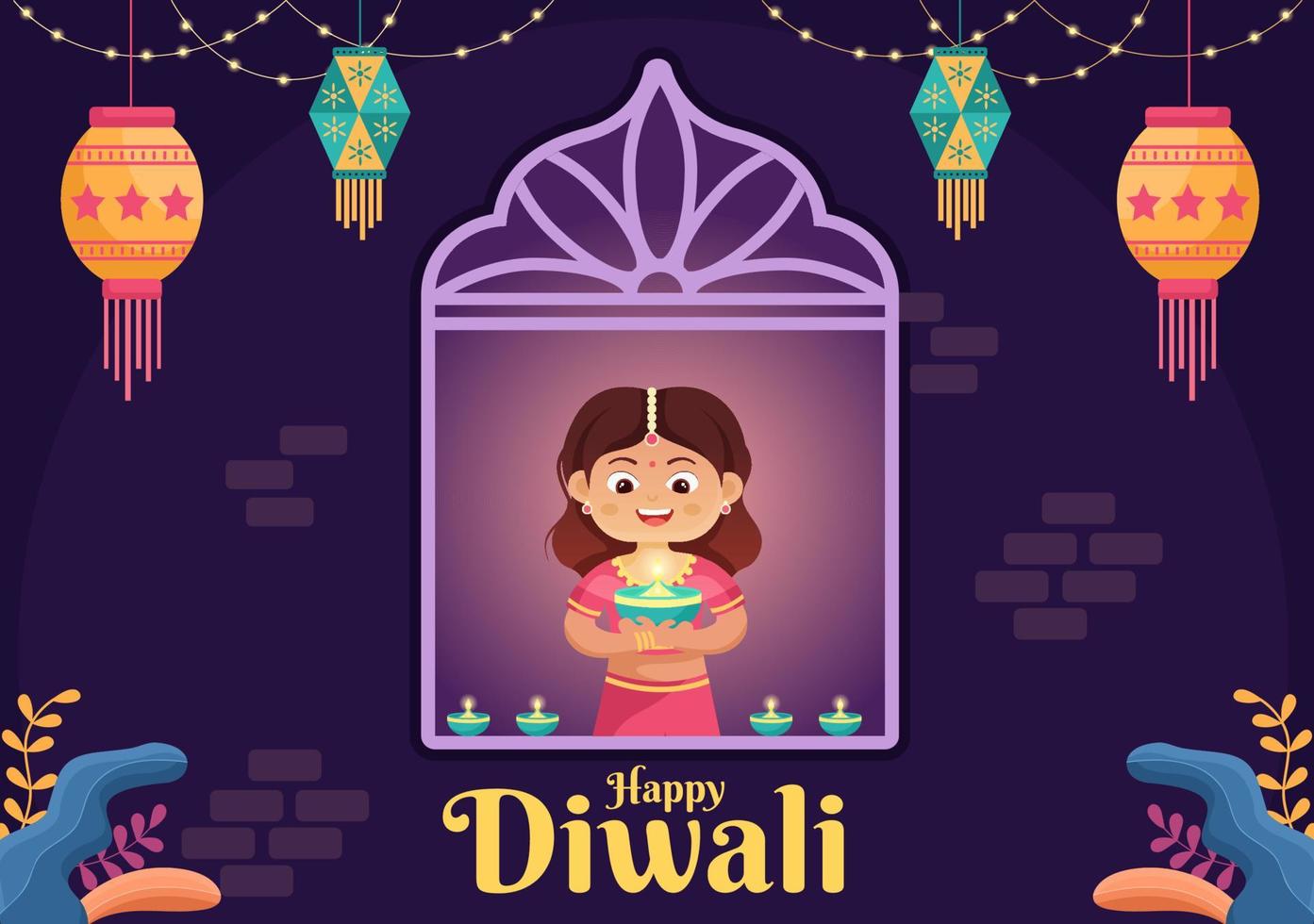 indiano che celebra l'illustrazione di vettore del fondo del giorno di diwali