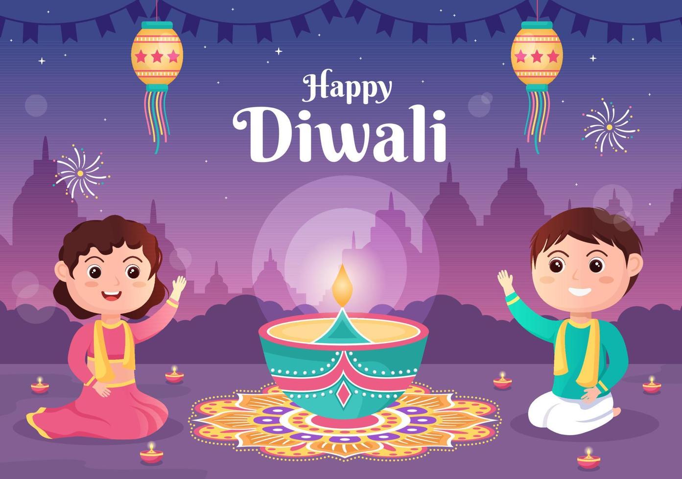 indiano che celebra l'illustrazione di vettore del fondo del giorno di diwali