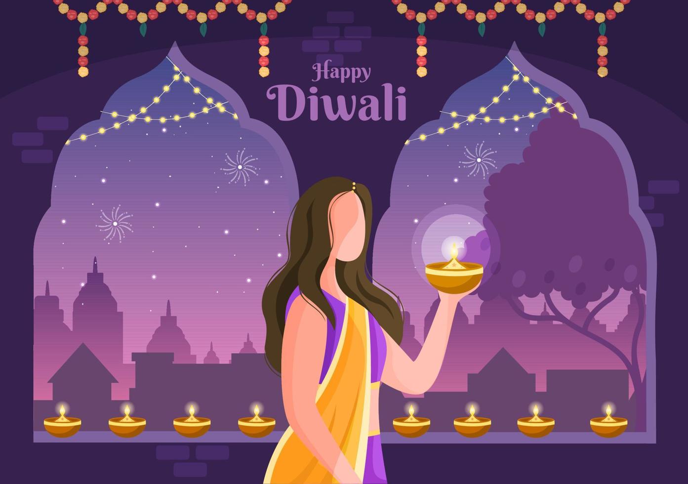 indiano che celebra l'illustrazione di vettore del fondo del giorno di diwali