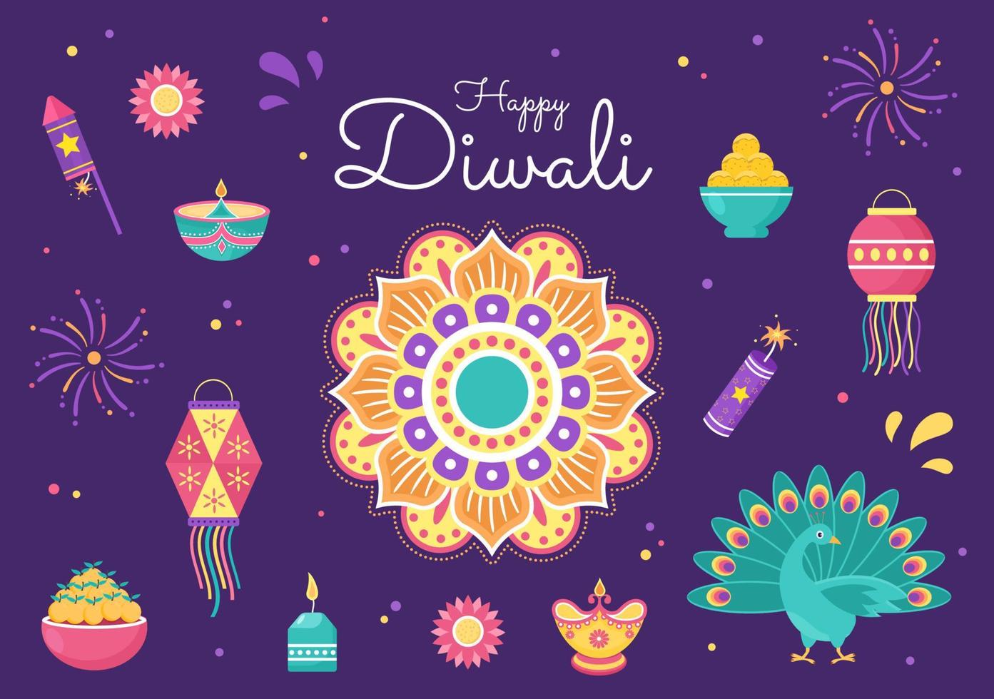 indiano che celebra l'illustrazione di vettore del fondo del giorno di diwali