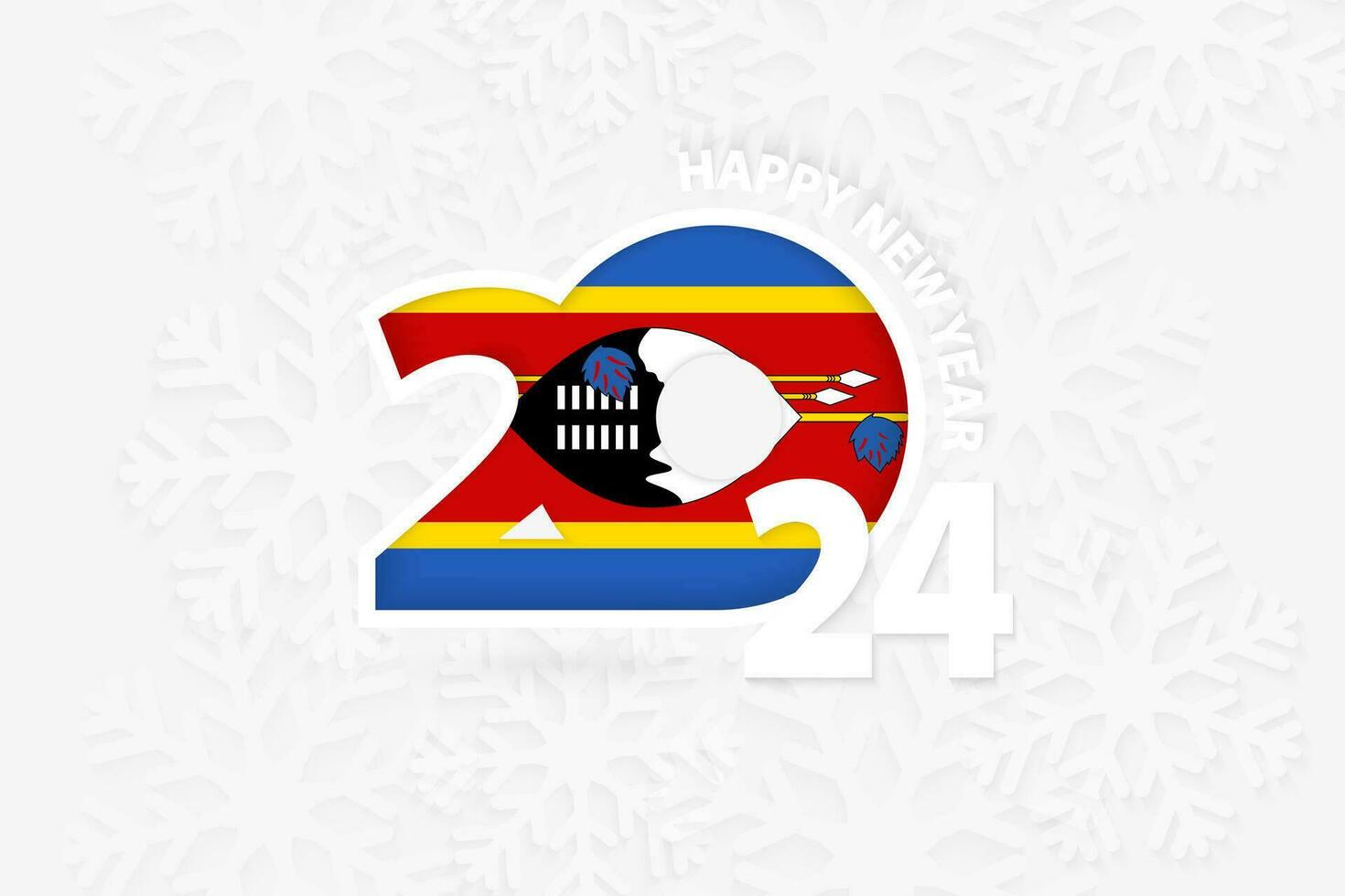 nuovo anno 2024 per Swaziland su fiocco di neve sfondo. vettore