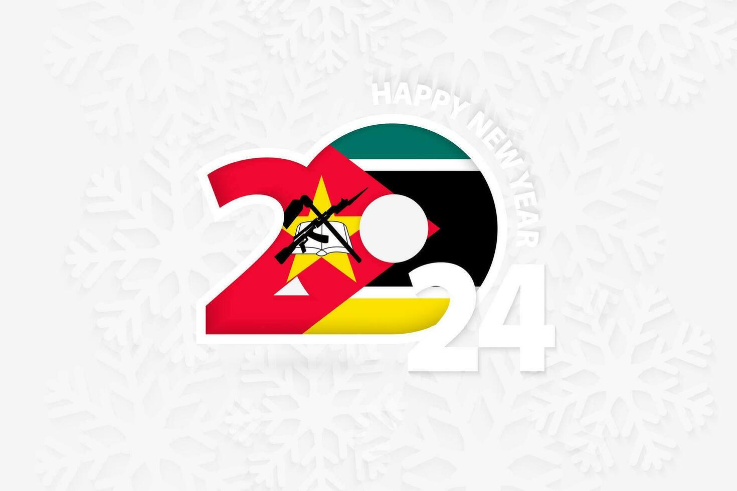 nuovo anno 2024 per mozambico su fiocco di neve sfondo. vettore