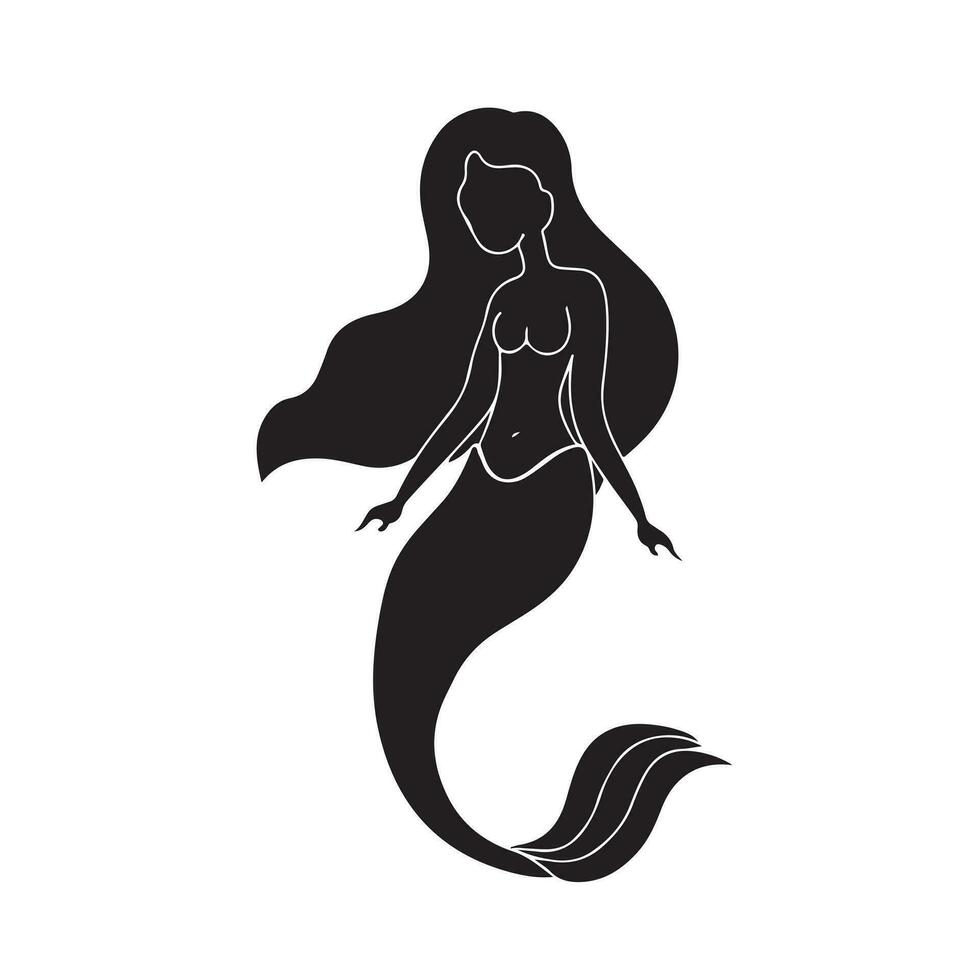 un' nero silhouette sirena impostato clipart su un' bianca sfondo vettore