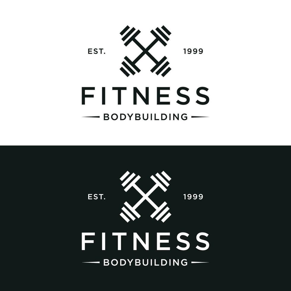 retrò Vintage ▾ Palestra sport bodybuilding modello logo design.logo per attività commerciale , fitness , etichetta ,distintivo e Palestra centro. vettore