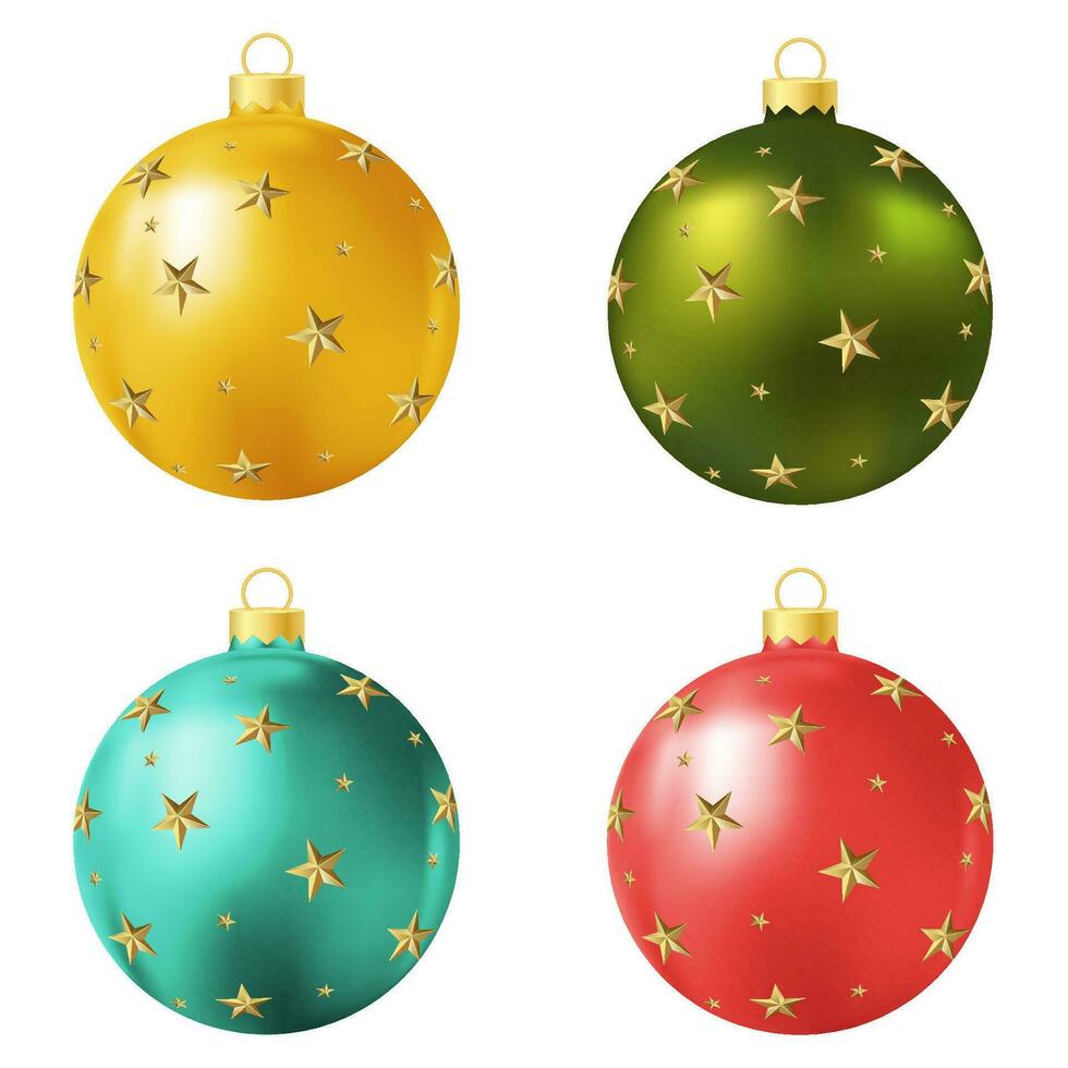 impostato di giallo, verde, turchese e rosso Natale albero giocattolo o palla vettore