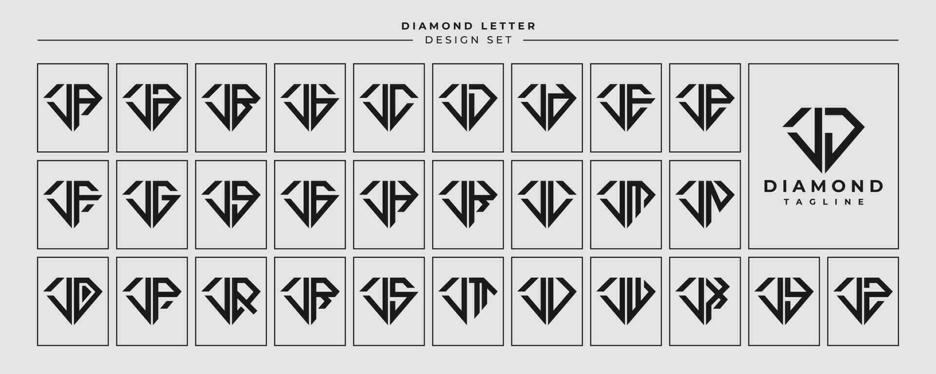 linea gioielleria diamante lettera j jj logo design impostato vettore