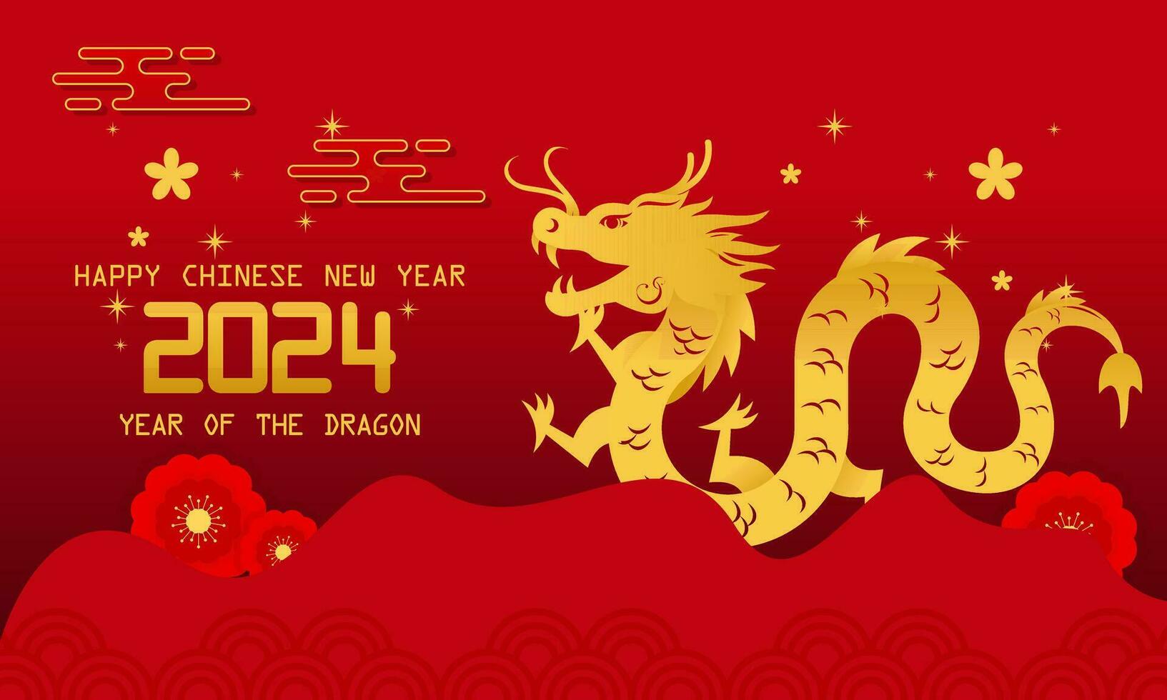 contento lunare nuovo anno Cinese nuovo anno 2024 anno di il Drago zodiaco con Cinese Drago oro su un' rosso sfondo vettore