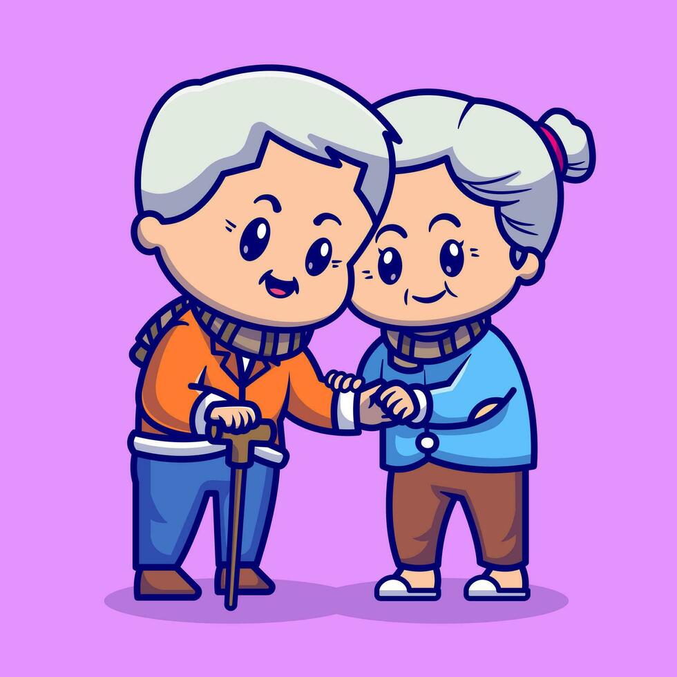 carino nonni coppia amore cartone animato vettore icona illustrazione. persone amore icona concetto isolato premio vettori. piatto cartone animato stile