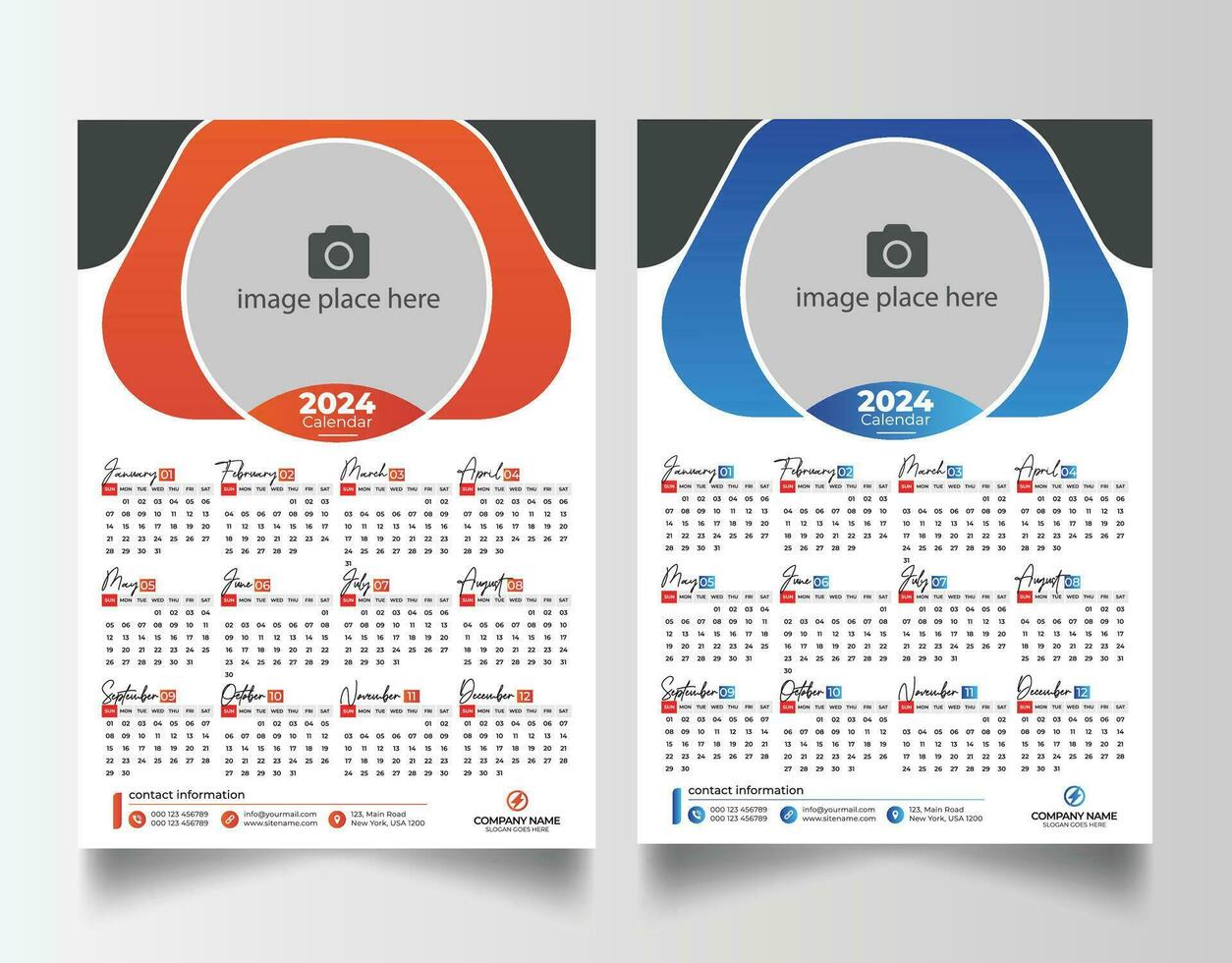 nuovo anno 2024 uno pagina parete calendario modello vettore