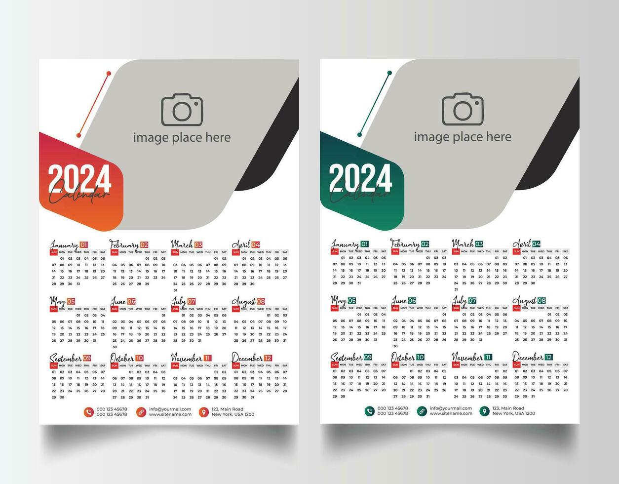 nuovo anno 2024 uno pagina parete calendario modello vettore