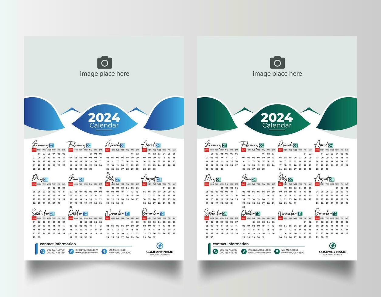 nuovo anno 2024 uno pagina parete calendario modello vettore