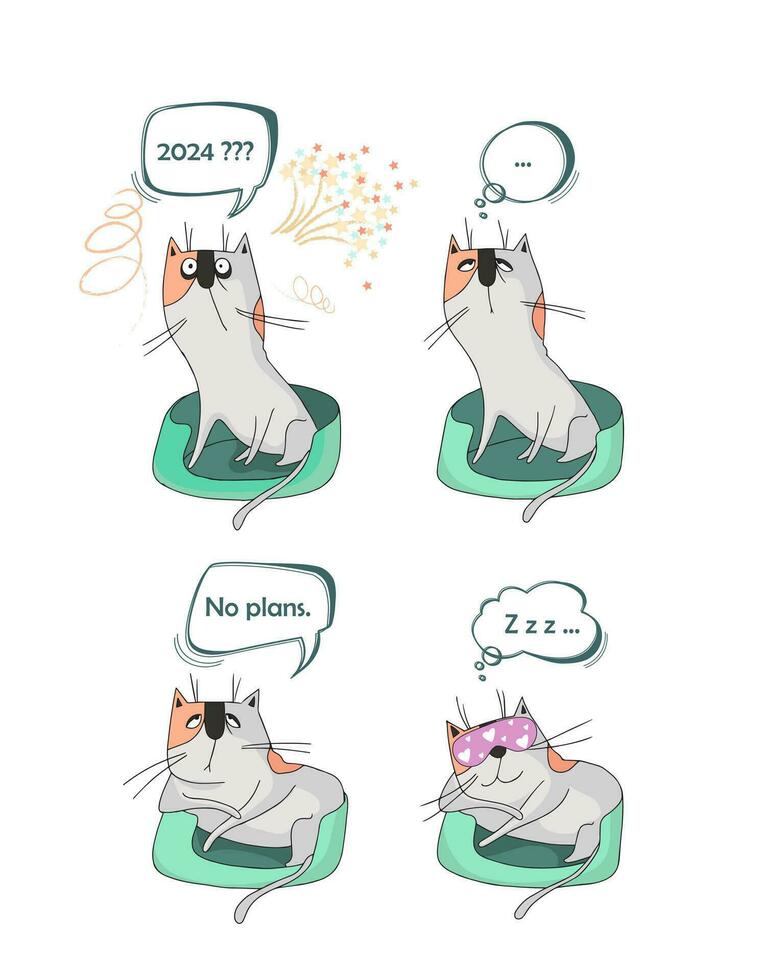 nuovo anno saluto carta con divertente espressive gatto vettore