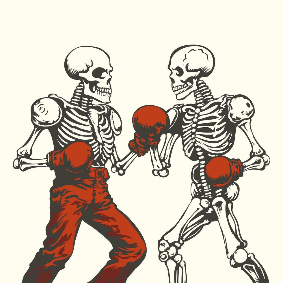 Due scheletro giocando boxe vettore