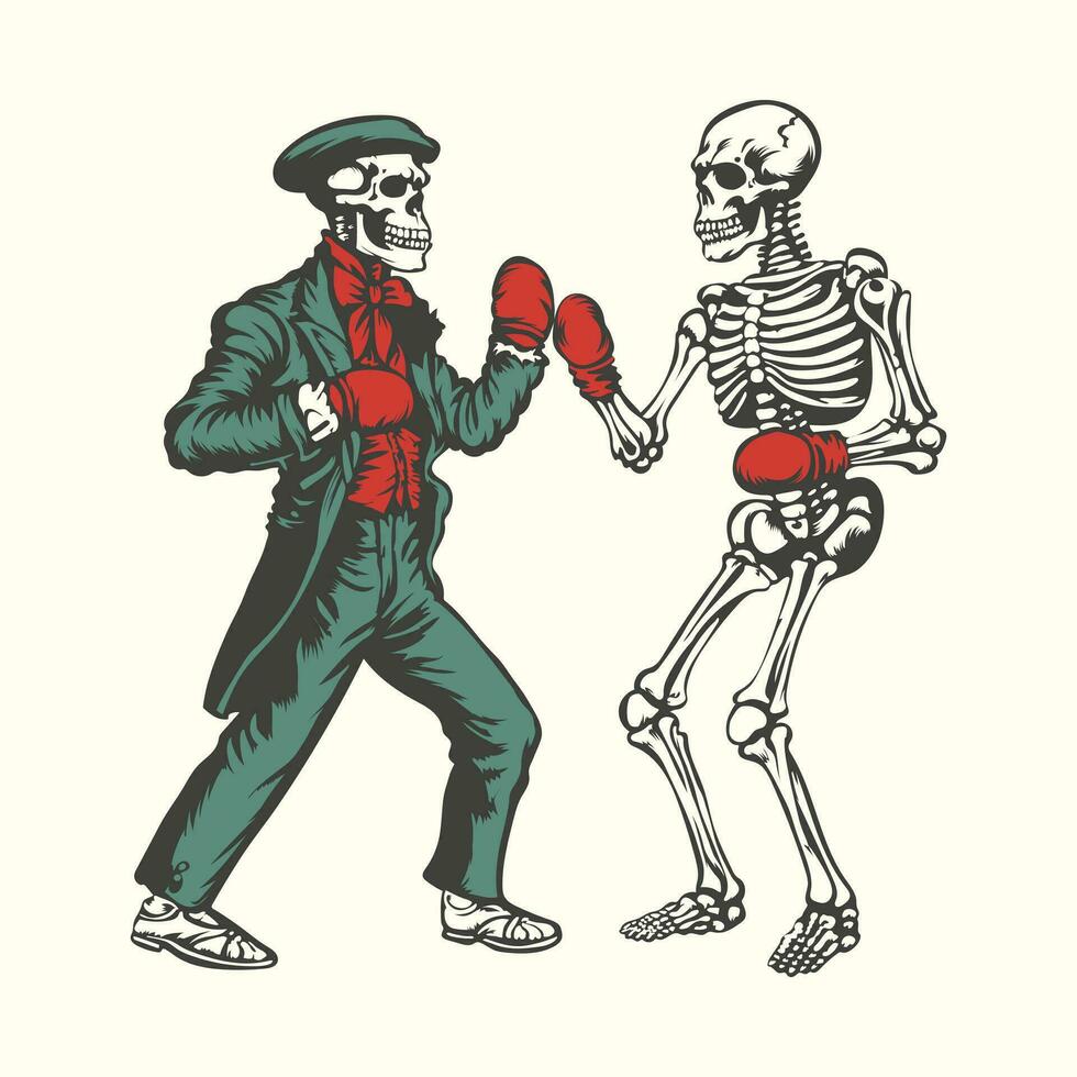 boxe scheletro giocando boxe vettore