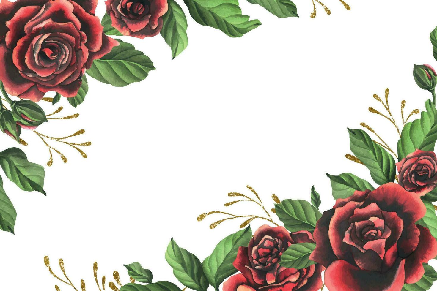 rosso nero rosa fiori con verde le foglie e mini cuffie, elegante, luminosa, Bellissima. mano disegnato acquerello illustrazione. modello su un' bianca sfondo, per decorazione e design vettore eps