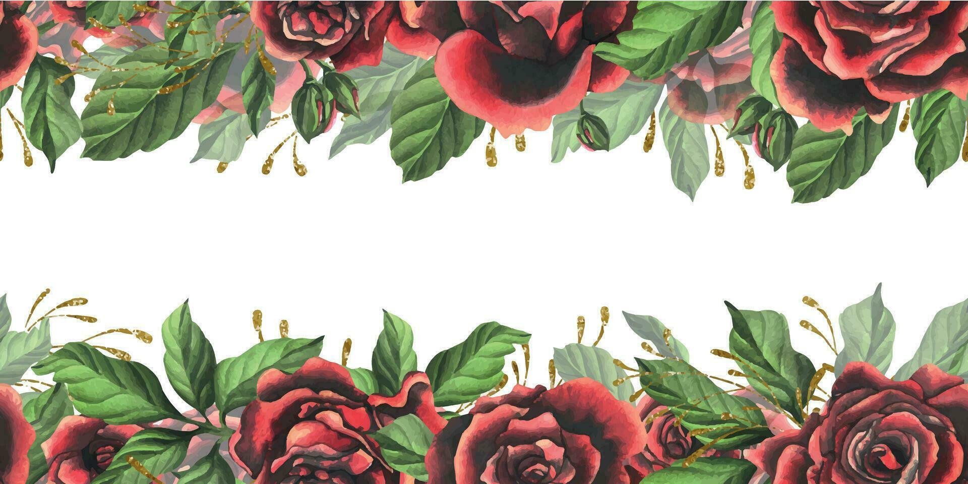 rosso nero rosa fiori con verde le foglie e mini cuffie, elegante, luminosa, Bellissima. mano disegnato acquerello illustrazione. modello su un' bianca sfondo, per decorazione e design vettore eps
