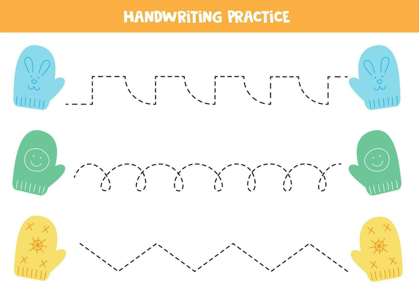 tracciato Linee per bambini. carino colorato inverno guanti. grafia la pratica. vettore