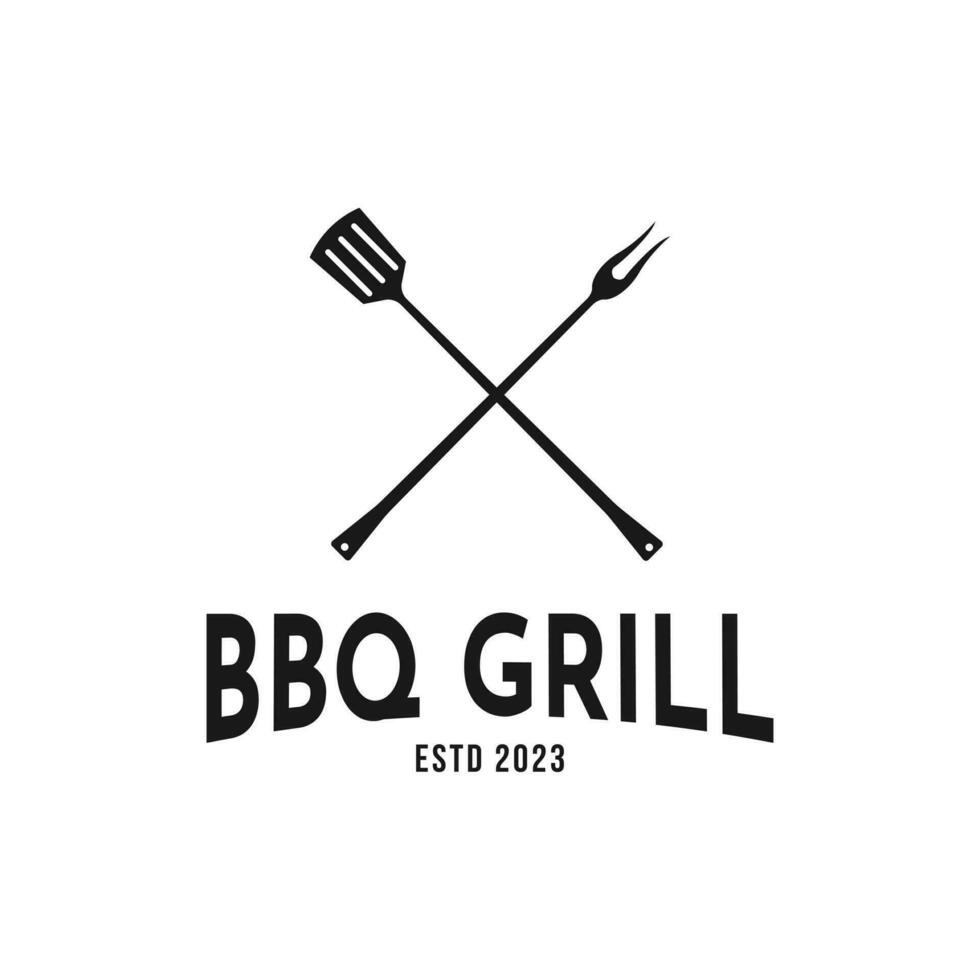 bbq griglia con spatola logo design concetto idea vettore